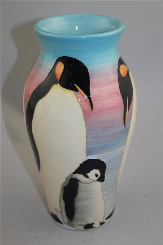 Sally Tuffin for Dennis Chinaworks. A penguin vase and a toucan vase and similar dish, penguin vase 21cm